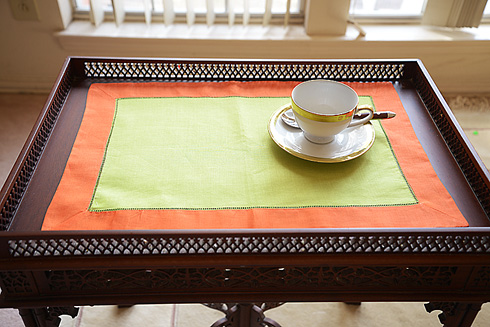 Multicolor Hemstitch Placemat 14"x20". Macaw Green Exotic Orange